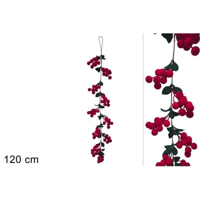 GHIRLANDA 120CM BACCHE VELLUTO BORDEUX
